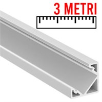 Profilo In Alluminio Angolare Bianco 18X18 3Mt Cover Opaca Per Strip 13Mm