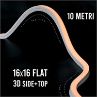flex neon 1616 flat 3D Side & top view 10w/mt 24v 3000K ip67 10 metri