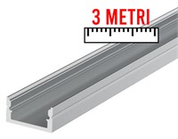 Profilo in alluminio da appoggio basso 3mt cover opaca per strip 12mm