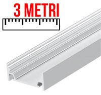 Profilo in alluminio da appoggio BASSO LARGO L.3mt con cover opaca per strip 14mm